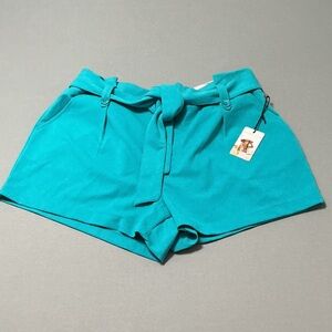 Sincerely Jules Teal Belted Trouser Shorts XL NWT
